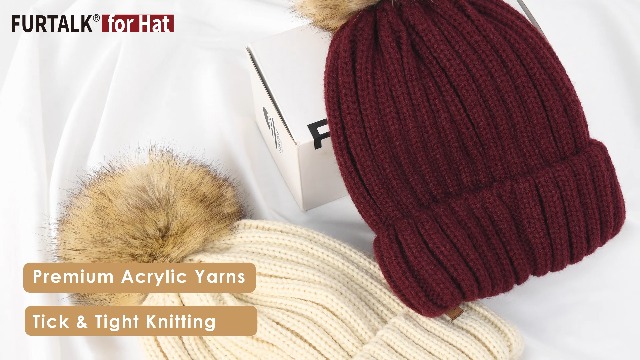 FURTALK Womens Winter Knitted Beanie Hat with Faux Fur Pom Poms